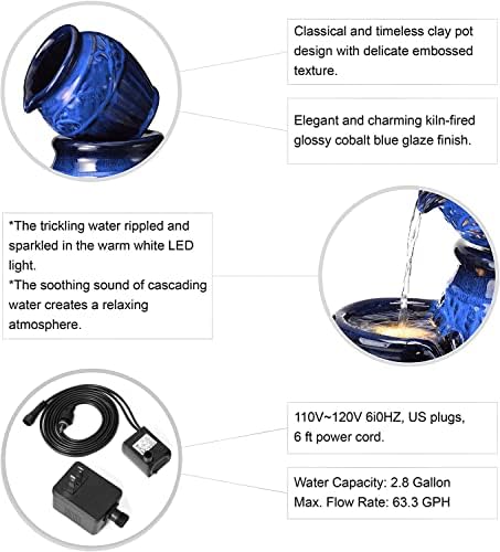 Glitzhome 2725 H Outdoor Garden Water Fountain with LED Lights and Pump