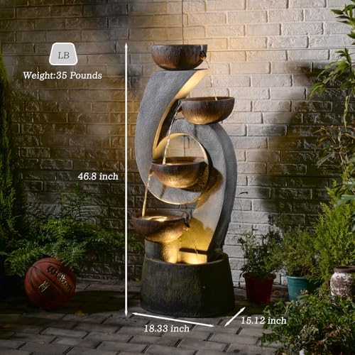 468 Inch Freestanding Resin Waterfall Fountain with LED Lighting