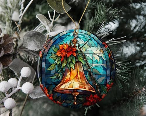 Stained Glass Christmas Bell Ornament Ceramic