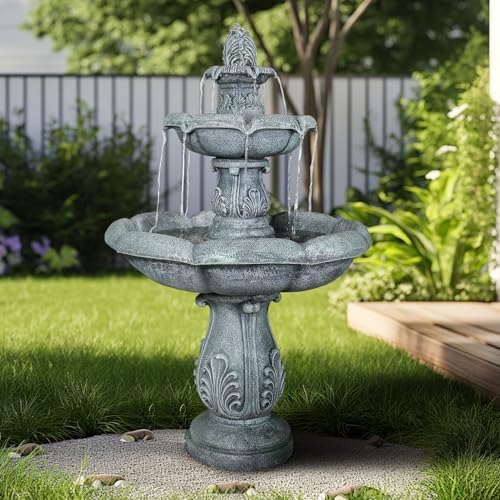 SunJet 48 Inch 3-Tier Concrete Outdoor Water Fountain