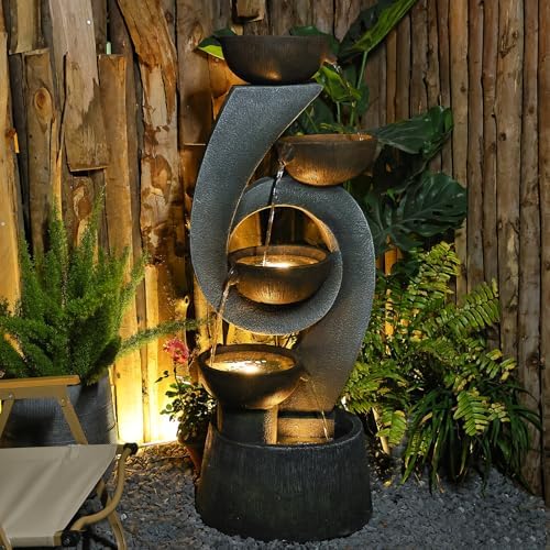 468 Inch Freestanding Resin Waterfall Fountain with LED Lighting
