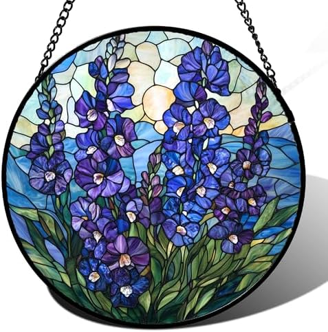 Blue Delphinium Stained Glass Window Suncatcher Hanging