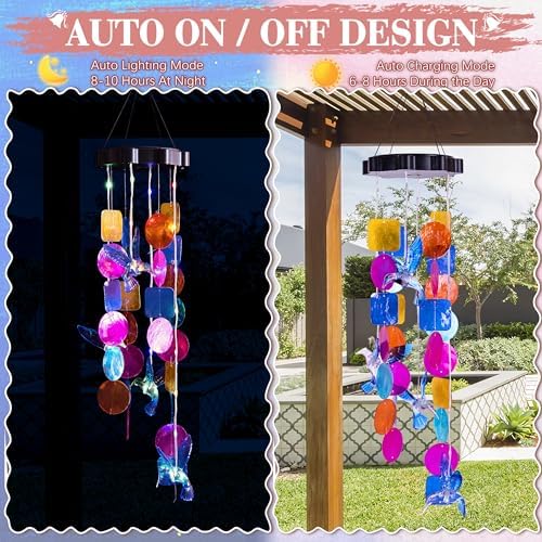 Solar Wind Chimes for Outdoor with LED Lights