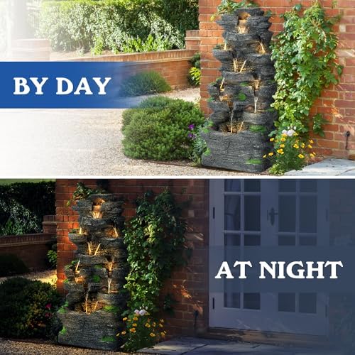 40 H 10-Tier Cascading Rock Water Fountain with LED Lights