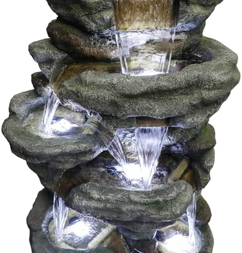 SunJet 51 Inch Multi-Tier Rock Water Fountain with LED Lights