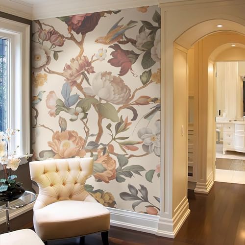 Zeeko Beige Floral Peel and Stick Wall Mural 98 x 59