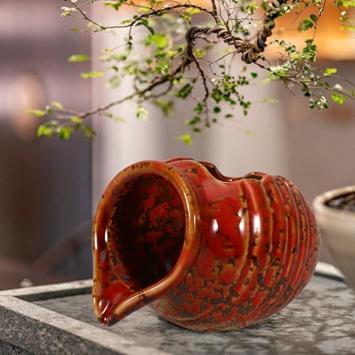 Red Ceramic Fountain Planter for Garden Outdoor Decoration
