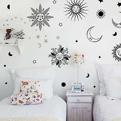 PLIGREAT Sun Moon Wall Decals Waterproof Peel and Stick Decor