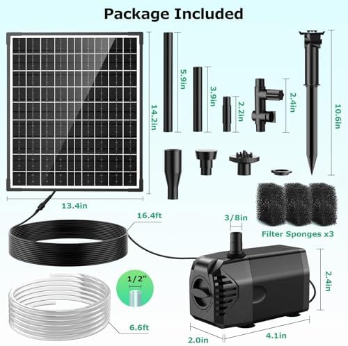 POPOSOAP Solar Fountain Pump 30W 430GPH 66FT Hose
