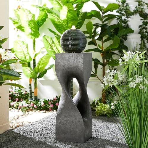 Glitzhome Modern Geometric Outdoor Water Fountain with LED Light