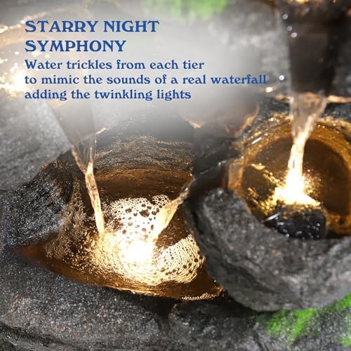 40 H 10-Tier Cascading Rock Water Fountain with LED Lights