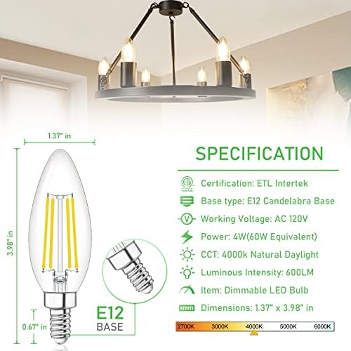 10 Pack Dimmable E12 LED Candelabra Bulbs 4W 4000K Natural Daylight