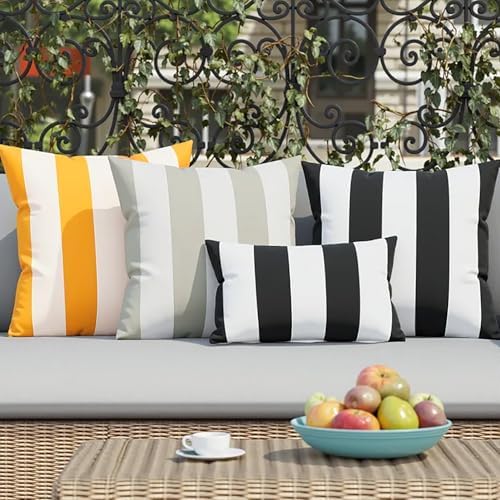 Western Home 2 Pack Waterproof Striped Throw Pillow Covers 18x18 Inch Yellow