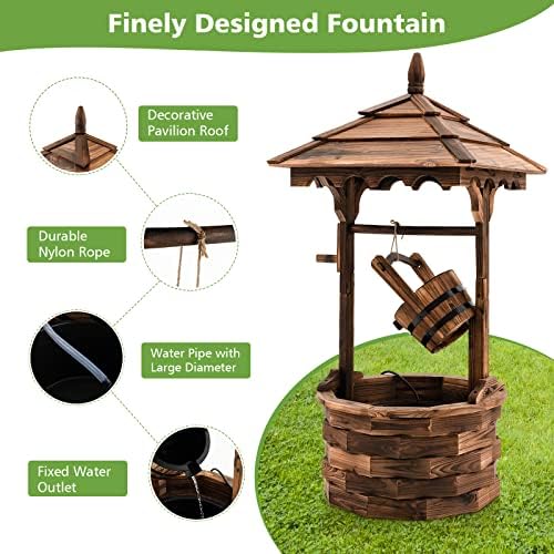 Giantex Rustic Wishing Well Fountain Outdoor Wooden Water Feature with Electric Pump