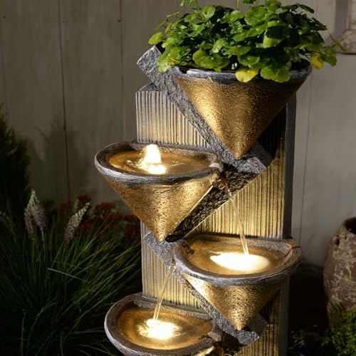 496 H Brown Outdoor Water Fountain with LED Lights and Pump