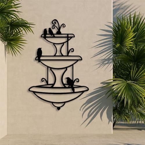 Metal Wall Art Fountain with Birdbath Outdoor Decor