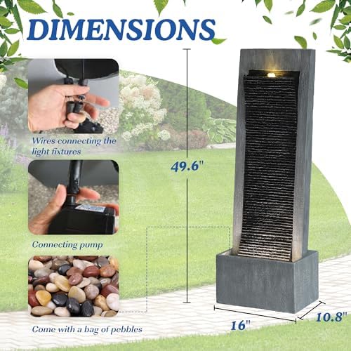 Dephet 496 Inch Freestanding Water Fountain with LED Light