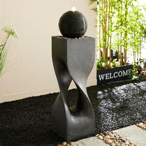 Glitzhome Modern Geometric Outdoor Water Fountain with LED Light
