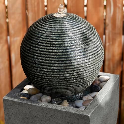 Glitzhome Modern Geometric Outdoor Water Fountain with LED Light