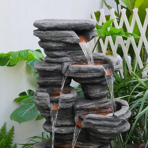 425 Inch H Garden Water Fountain with LED Lights and Pump