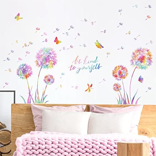 Colorful Dandelion Wall Decals with Butterflies and Dragonfly
