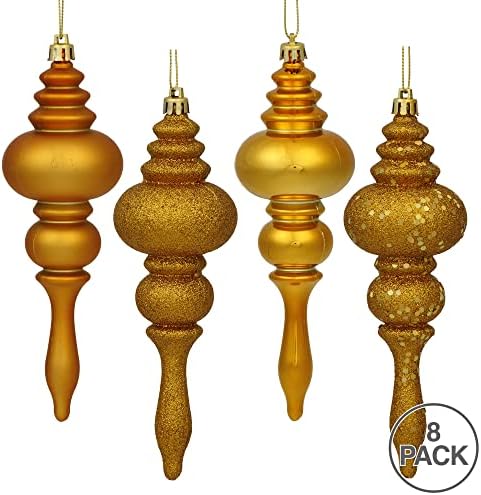 Vickerman 7 Inch 4-Finish Finial Ornament 8 Pack