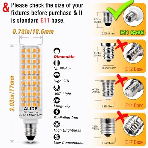 ALIDE E11 LED Bulbs 10W 1000LM Dimmable Warm White 2700K