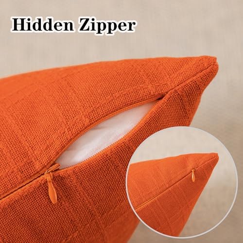 Kevin Textile Waterproof Checkered Pillow Covers Pack of 2 16x16 Inch Orange