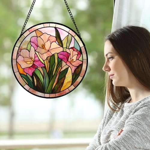 Pink Gladiolus Stained Glass Suncatcher 118 in