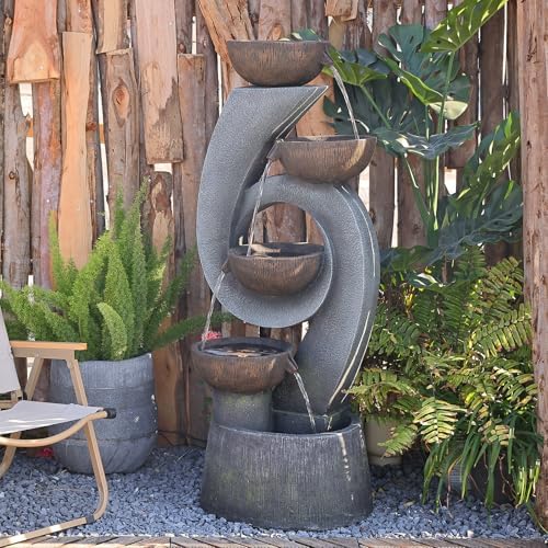 468 Inch Freestanding Resin Waterfall Fountain with LED Lighting