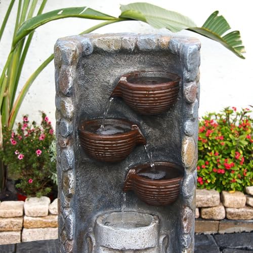 Zen Water Wall Fountain with LED Lights and Plant Pot