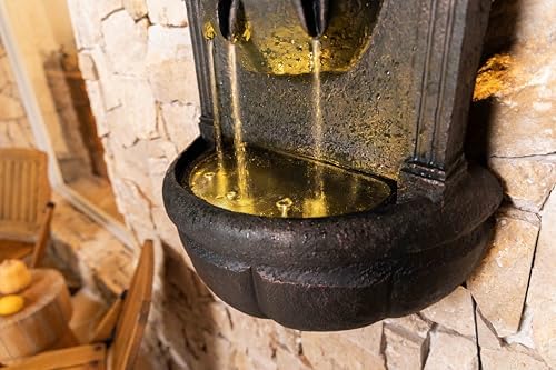 Lion Head Wall Fountain with LED Lights - Bronze