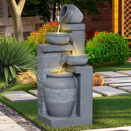 3189 Inch 4 Tier Outdoor Water Fountain with Lights