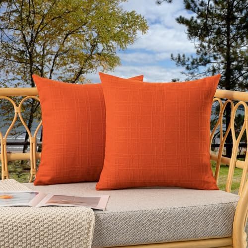 Kevin Textile Waterproof Checkered Pillow Covers Pack of 2 16x16 Inch Orange