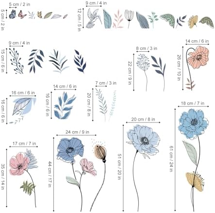 Wondever Blue Boho Flower Wall Stickers for Living Room Bedroom TV Wall