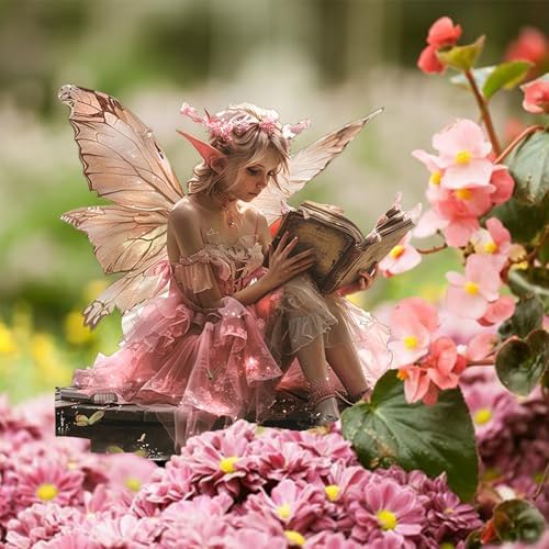 Fairy Garden Stake Decor Panel - Pink Fairy Reading a Book