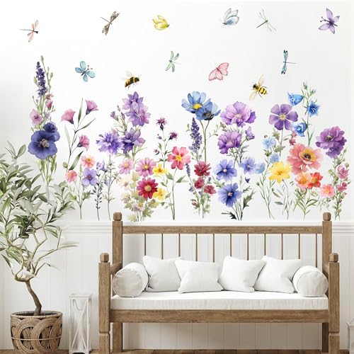 9 Piece Flower Wall Decals for Spring Decor