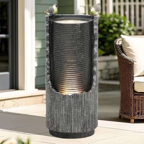 32 Inch Rustic Jar Water Fountain with LED Lights