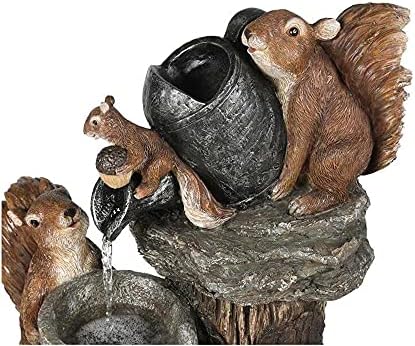 SUNESA Tabletop Fountain Resin Squirrel Family Outdoor Garden Decoration