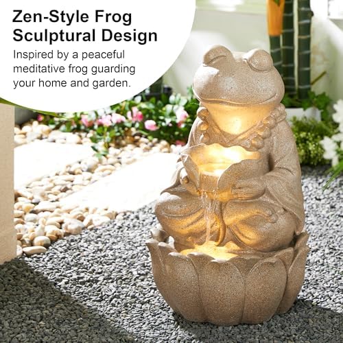 Glitzhome 2 Tier Zen Style Frog Fountain with LED Light
