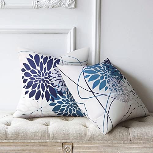 Pyonic 18x18 Inch Waterproof Pillow Covers Set of 2 Navy Blue Geometric Design