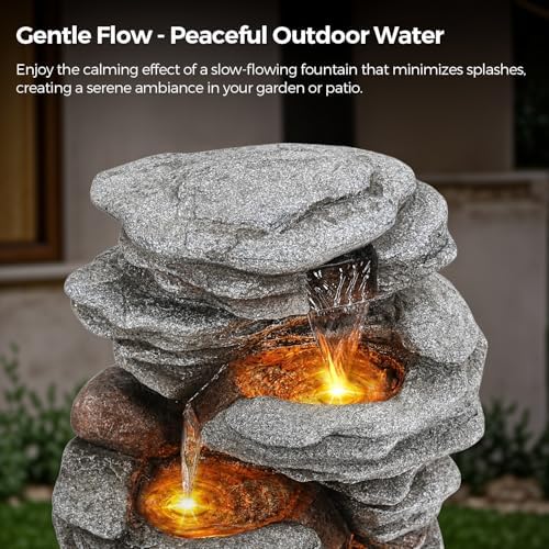 40 Inch LED Water Fountain with 5-Tier Rock Waterfall Design