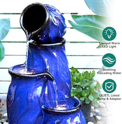 29 Inch Tall Ceramic Fountain with LED Lights