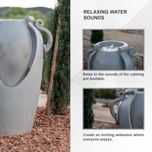 XBrand 34 Inch Solar Pot Fountain with Amphora Design Gray