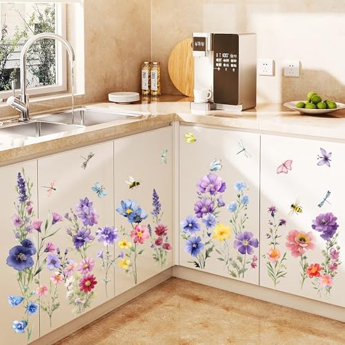 9 Piece Flower Wall Decals for Spring Decor