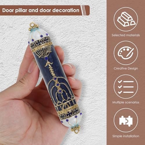 Blue Hand Painted Mezuzah with Scroll for Door