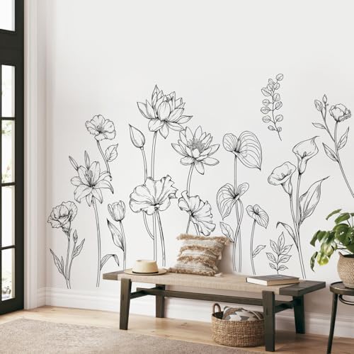 Supzone Large Black and White Flower Wall Decals