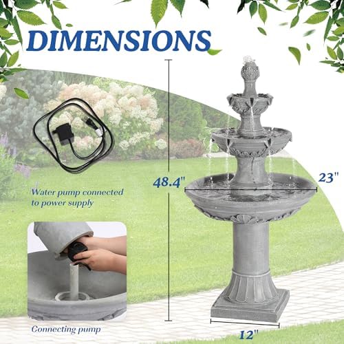 TOBYUL Italian Style 3-Tier Water Fountain - 484H Gray
