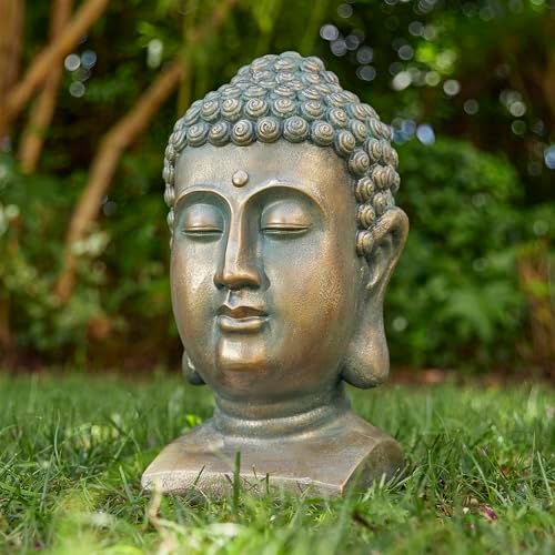 Glitzhome 16 H Faux Bronze Buddha Head Garden Statue