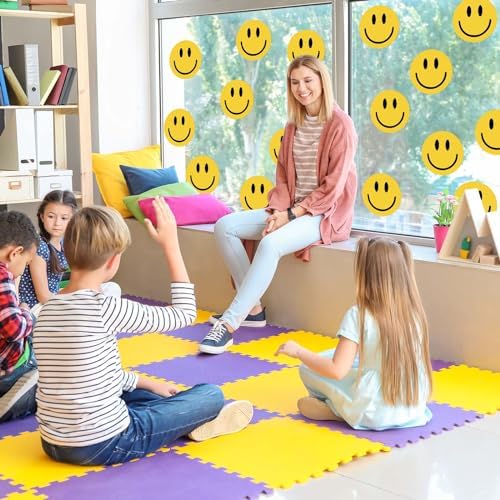 9 Sheets Yellow Happy Face Wall Decals for Home Classroom Party Supplies
